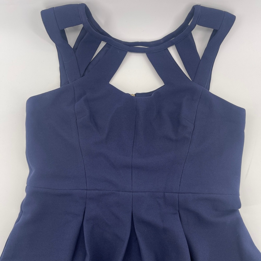 Betsey Johnson Navy Blue Pleated Dress w/Cutout Neck & Pockets Size 14 - Picture 3 of 6